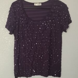 Agenda Dark Purple Sequin Top